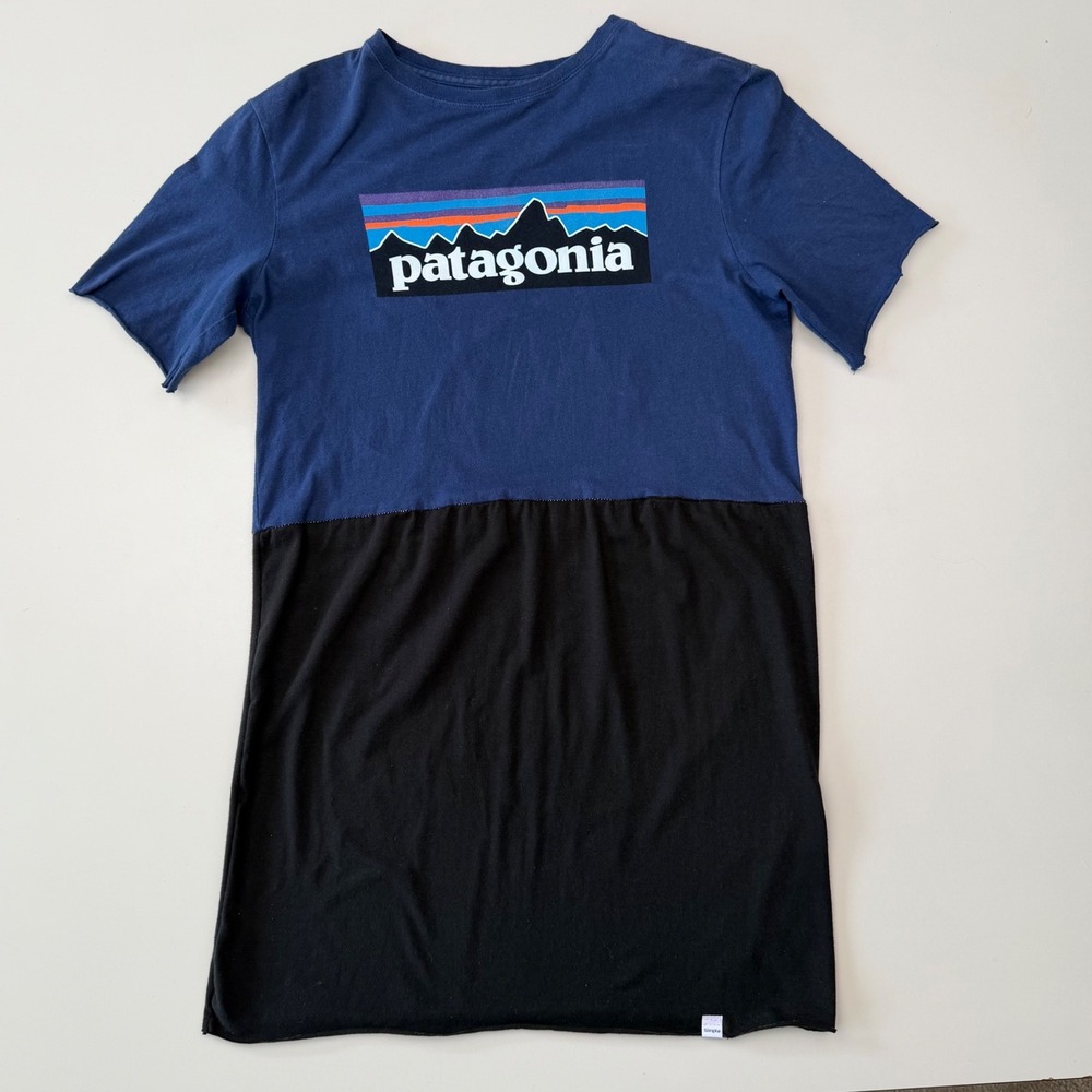 Patagonia T-Shirt Dress Upcycled Blue Black Strechy Gorpcore Granolagirl Small